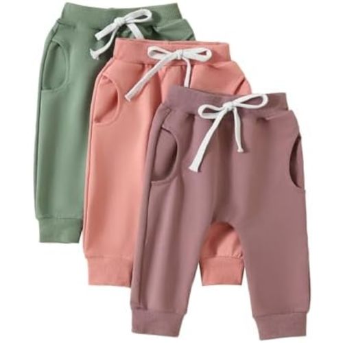 Toddler Baby Boys Girls Sweatpants 3 Pack Solid Color Elastic Waist Bottom Pants Newborn Infant Trousers