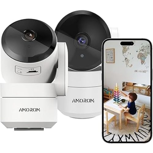 Indoor Security Camera for Baby Monitor 360°,Room Camera for Home Security with Pan&Tilt,Night Vision,Motion Detection,2-Way Audio,Pet Camera Compatible with Alexa/Google Assistant,2.4GHz WiFi,2 Pack