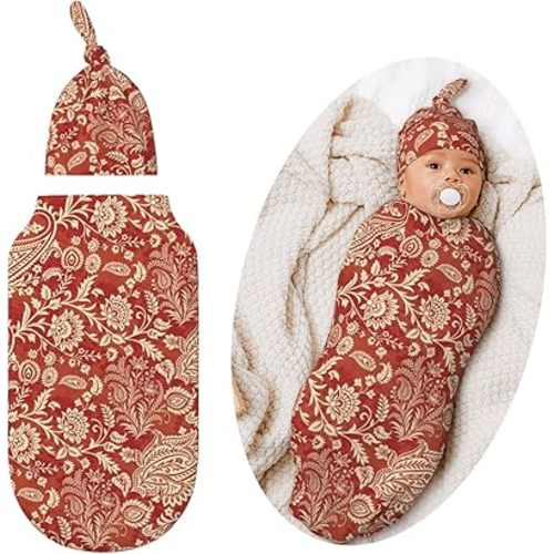 Boho Swaddle Blankets Newborn Receiving Blanket Baby Swaddle Wrap with Hat, Boho Soft Sleeping Clothes for Baby Girls Boys