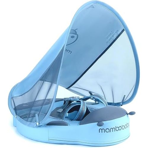 Mambobaby Float with Canopy Size Improved Non Inflatable Infant Baby Pool Float Smart Mambo Float Swim Trainer Baby Swim Float Mambo Baby Float Solid Air Free Water Waist Swimming Ring (BLU Ladybug)
