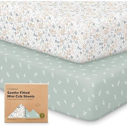 2-Pack Mini Crib Sheets Fitted - Pack N Play Sheets for Pack and Play Mattress, Organic Cotton, Soft & Breathable Jersey Playard Bedding, Neutral Mini Toddler Bed Cover for Boys, Girls (Prairie)