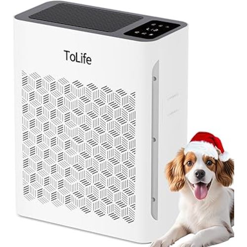 Tolife Air Purifier Large Room, HEPA Air Purifiers for Home Pets Hair with Washable Filter, Air Cleaner for Bedroom up to 1095 Ft² Dust Smoke Odor, Sleep Mode, Timer, White