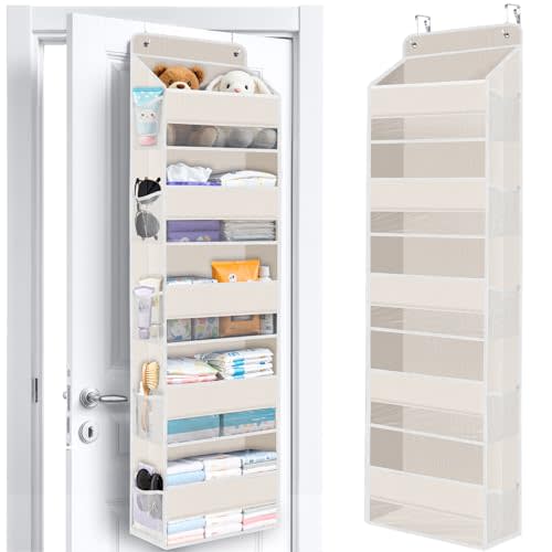 Over The Door Organizer Storage behind Door Hanging Organizer for Nursery | 5 Tier, 10 Side Pockets, Clear Window, Sturdy Construction, Space-Saving Storage for Closet, Bedroom, Bathroom & Nursery