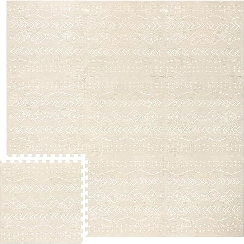 Lillefolk Baby Play Mat for Floor – 6x6ft Beige | Soft Non Toxic Premium EVA Foam Tiles for Tummy Time, Crawling & Playroom – Waterproof for Hard Floors Mat for Babies & Toddlers (9 Tiles)