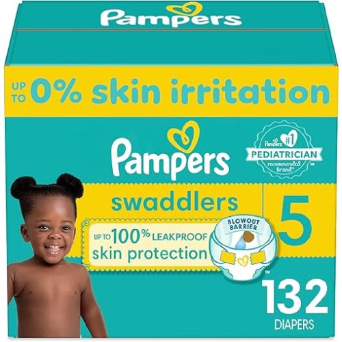 Pampers Swaddlers Diapers - Size 5, One Month Supply (132 Count), Ultra Soft Disposable Baby Diapers