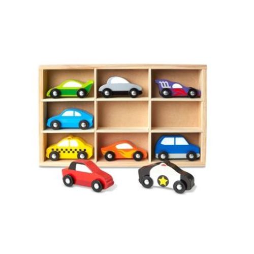 Melissa & Doug Wooden Cars Vehicle Set in Wooden Tray - 9pc