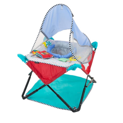 Bright Starts, Pop 'N Jump Portable Baby Activity Center, Indoor Outdoor Use, Lightweight, Carrying Bag, Canopy, 6-12 Months (Animals)