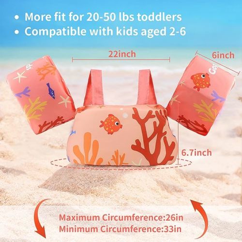 Gogokids Kids Swim Vest, Toddler Floaties for 20-30-40-50 lbs/2-6 Year Old Girls and Boys, Swimming Arm Band, Pool Float Jacket with Water Wings and Shoulder Strap