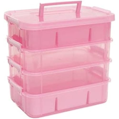 Everything Mary Plastic Craft Storage Organizer Box, Pink - Container for Beads & Supplies - Organizers for Craft, Art, & Painting - Plastic Container Case for Organization