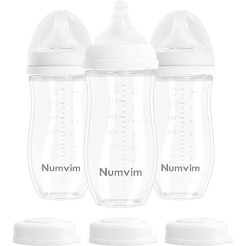 Glass Nurturing Baby Bottles for Breastfeeding Babies, Baby Essentials, Gentle Medium Flow, Wide Neck Bottle with Anti Colic Nipple for 3 Months Babies, 3 Packs (White, 8oz)