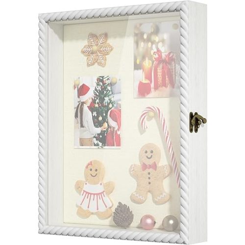Alsonerbay Shadow Box Frame 11 x 14, Wood Shadow Box Display Case with Linen Back and Twist Shape Door, Pet Memorial Shadow Box for Memorabilia Picture Medals Bouquet (White, 11x14)