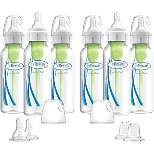 Dr. Brown's Options Plus Baby Bottles, 8 Ounce, 6 Count Plus 2 Bonus Level 2 Nipples and Sippy Spouts