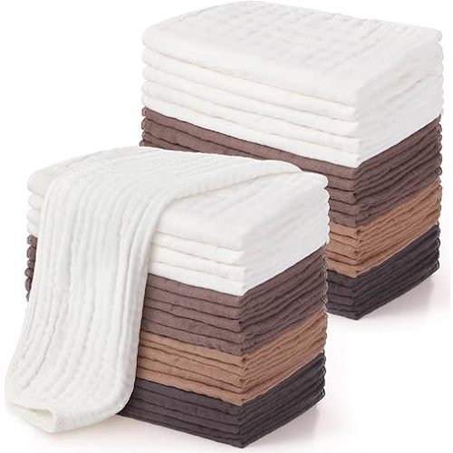 Buryeah 20 Pcs Burp Cloths Large 20" x 10" 100% Cotton Hand Washcloths 6 Layers Extra Absorbent and Soft (Vintage Colors)