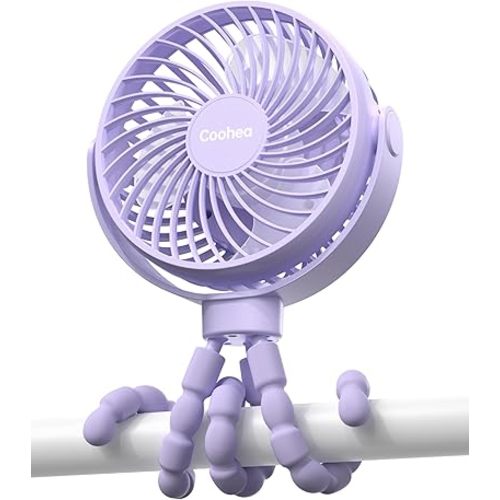 Stroller Fan Clip on for Baby, 4000mAh Rechargeable Battery Operated, Flexible Tripod, 3 Wind Speed, 360° Rotatable, Small Portable Fan for Car Seat Crib Backseat Beach Travel Camping, Purple