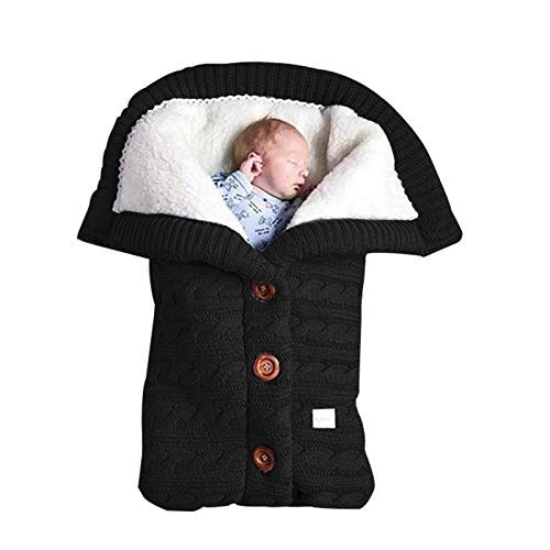 insular Warm Baby Sleeping Bag Envelope Winter Kid Sleepsack Footmuff Stroller Knitted Sleep Sack Newborn Knit Wool Swaddling Blanket (Black)