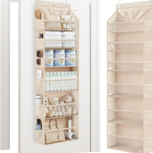 STORAGE MANIAC Over the Door Organizer Large Capacity Hanging Organizer, Clear Deep Pockets Behind Door Closet Organizer and Storage for Nursery, Bathroom, Bedroom, Pantry, 1 Pack Oat Beige