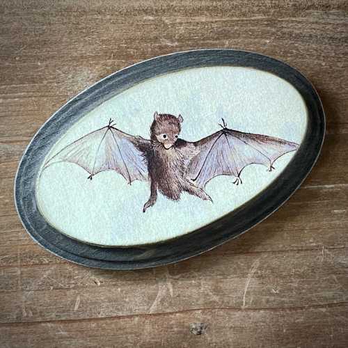 MINI Baby Bat Solid Wood Fairy Tale Story Book Vintage Illustration Distressed Plaque Sign Decor Gothic Nursery Gift