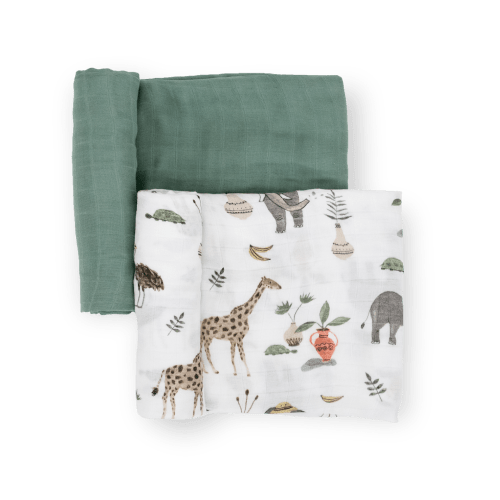 Deluxe Muslin Swaddle Blanket 2 Pack - Safari Social 2
