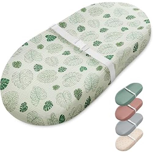 Blissful Diary Muslin Baby Changing Pad with Waterproof Lining Foam, Diaper Changing Table Pad with Cover for Dressers (Monstera, Avocado)