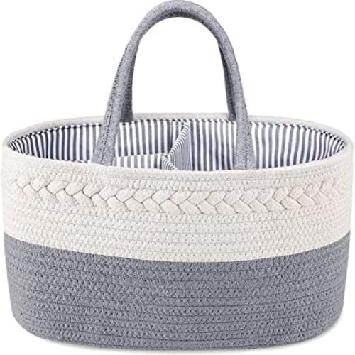 ABenkle Diaper Caddy Organizer, Boho Rustic Cotton Rope Nursery Baby Basket, Changing Table Organizer for Baby Diaper Storage and Baby Shower