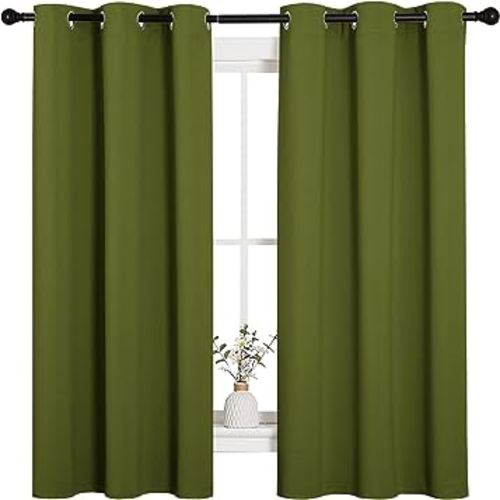 NICETOWN Christmas Window Decoration Thermal Insulated Solid Grommet Blackout Curtains/Drapes for Living Room (1 Pair, 42 by 63 inches, Olive Green)