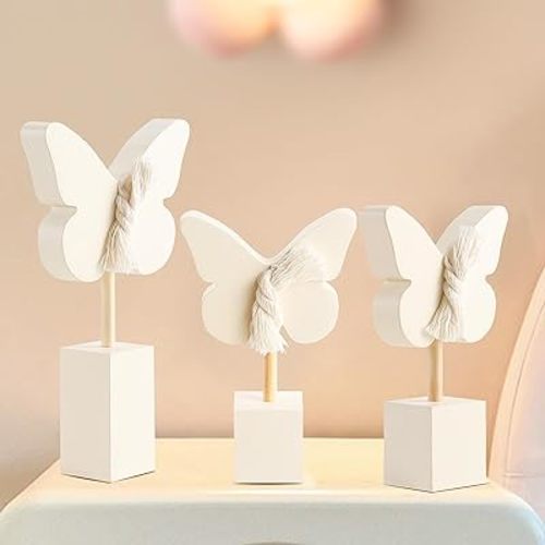 3PCS Wooden Nursery Decor for Baby,Nursery Shelf Decor for Girls Boys,Cute Butterfly Boho Nursery Decor Set,Boho Shelf Decor for Bedroom Playroom Gifts