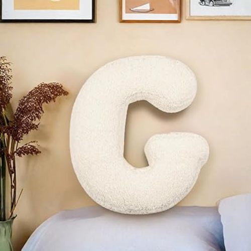 Letter Plush Pillow, Letter Hugging Throw Pillows, Decorative Initial Letter Shaped Throw Pillows for Bed Couch, Letter Pillows English Alphabet A to Z for Sofa Bedroom Living Room Decor (G)
