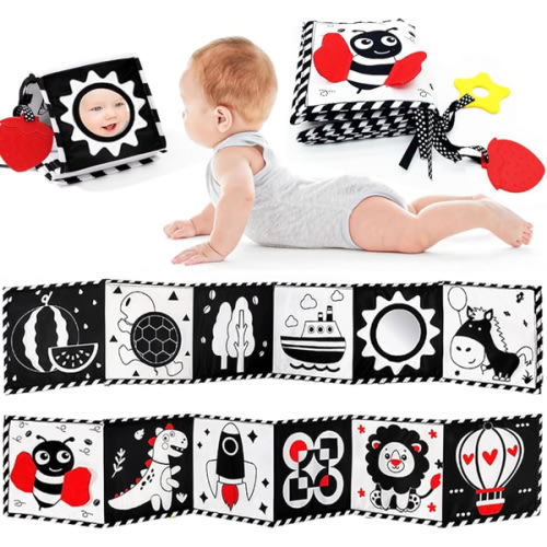 Black and White High Contrast Baby Toys 0-6 6-12 Months Soft Book for Newborn Brain Development Tummy Time Toys Infant Sensory Crinkle Toys 0-3 3-6 Month Montessori Learning Activities for Babies