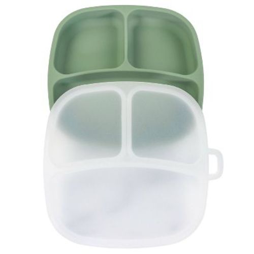 Re-play Silicone Suction Divided Plate With Lid - Sage