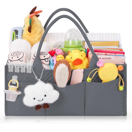 Skycase Large Diaper Caddy Organizer, Baby Organizers and Storage for Newborn Essentials Must Haves, Nursery Storage Basket for Baby Shower Gifts, Baby Registry Search for Boy or Girl - Deep Grey