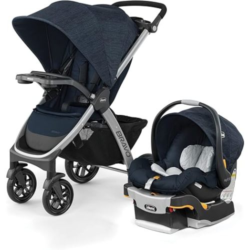 Chicco Bravo 3-in-1 Trio Travel System, Quick-Fold Car Seat and Stroller Combo with KeyFit 30 for Infant | Brooklyn/Navy