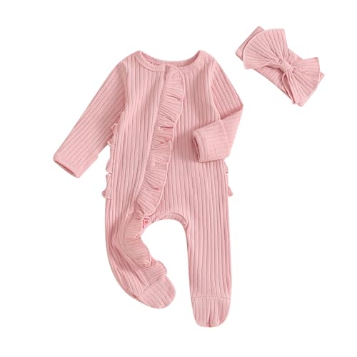 Ayalinggo Newborn Baby Girl Fall Winter Outfits Clothes Knit Jumpsuit Ruffle Romper Newborn Coming Home Outfit for Baby Girl