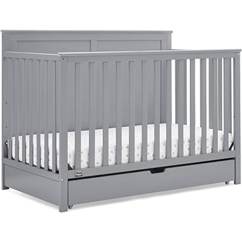 Simmons Kids Logan 6-in-1 Convertible Crib with Underdrawer - Greenguard Gold Certified, Grey