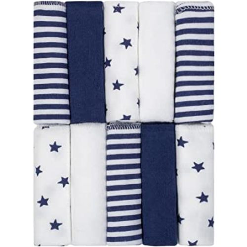 Just Born Boys and Girls Newborn Infant Baby Toddler Soft Bath Baby Washcloth Multi Pack, Navy White, 10 Pack, 0.29 pounds