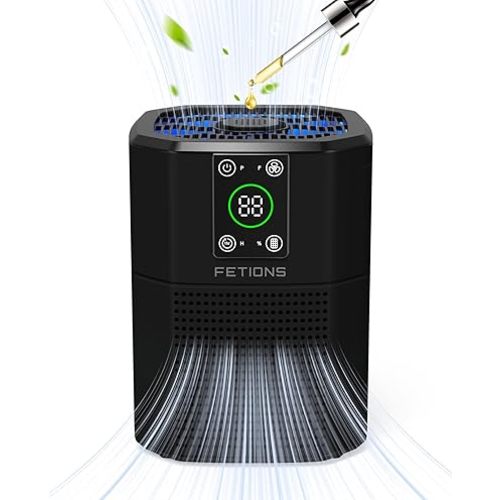 Air Purifier for Home Bedroom Pets, FETIONS Air Cleaner with Ambient light Fragrance Sleep Mode, Compact with H13 HEPA Filter for Dander Smoke Pollen Odor, 9 Timer Settings, 4 Fan Speeds,Black,1 Pack