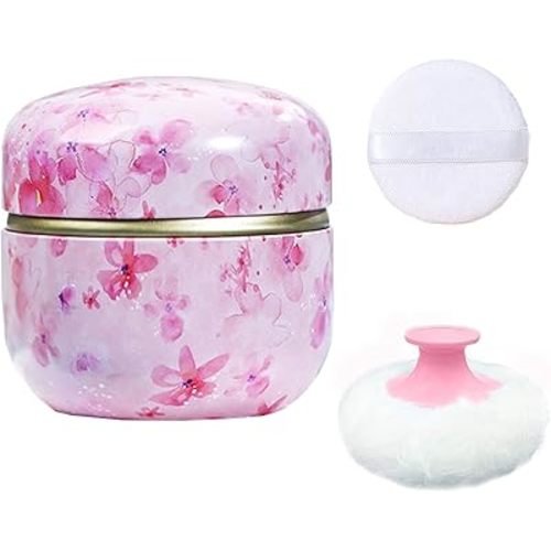 Body Powder Puff and Container for Dusting Powder, Women Powder Puff and Powder Case for Bath and Travel (Sakura)