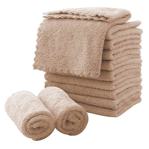 Microfiber Facial Cloths Fast Drying Washcloth 12 pack - Premium Soft Makeup Remover Cloths - Brown - 12x12x0.15 Inch (Pack of 12)