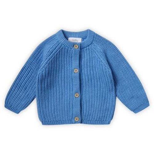 Stellou & Friends 100% Cotton Chunky Ribbed Knitted Cardigan For Boys & Girls Ages 0-6 Years - 3-6 Months / Sky Blue