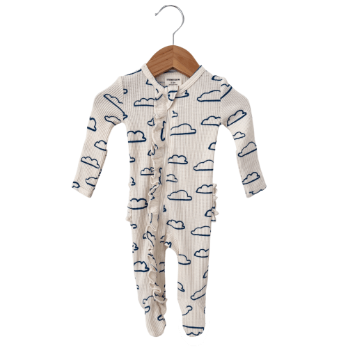Organic Waffle Ruffle Zip Footie, Cloud
