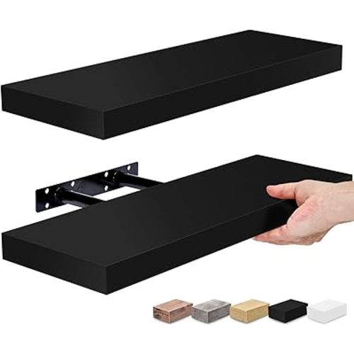 Sorbus Floating Shelves for Wall, Bathroom Shelves Wall Mounted for Kitchen, Bedroom, Bathroom Storage Over Toilet, Hanging Book Shelf for Wall Home Decor Living Room (Black, 2 Pack)