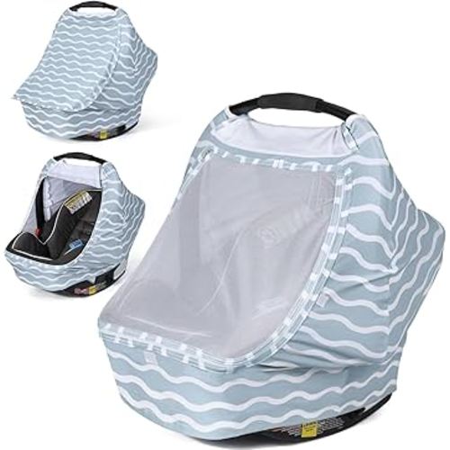 Orzbow Baby Car Seat Cover, Breathable Car Seat Canopy for Girls Boys with Mesh Window, Lightweight Baby Carrier Cover for Wind, Dust, Sun and Insects Protection, Universal Fit, Gray