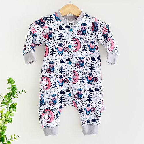 Valkyrie Baby Romper, Nordic Vikings Organic Cotton Sleepsuit, Handmade Unisex Boy Girl Newborn Clothes, Swedish Baby Shower Gift