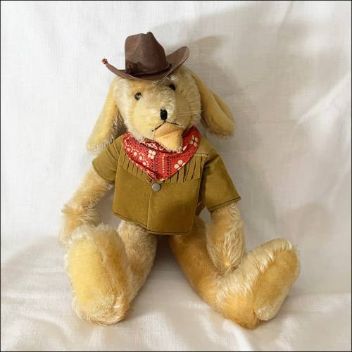 Vintage Grisly Mohair Cowboy Rabbit 16”