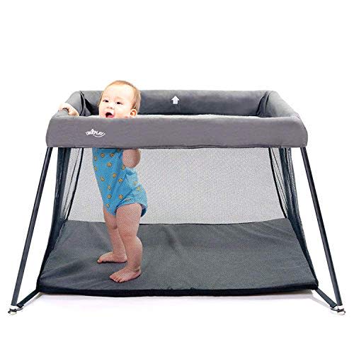 UNiPLAY Foldable Travel Crib, Lightweight Portable Playpen, Easy to Pack Playard with Comfortable Mattress and Breathable Mesh Liner for Infants and Toddlers No Zipper