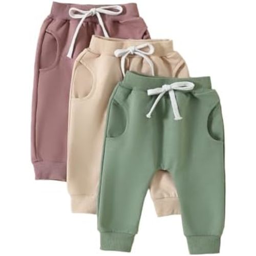 Toddler Baby Boys Girls Sweatpants 3 Pack Solid Color Elastic Waist Trousers Bottoms Casual Pants Multipacks Long Pants