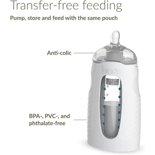 Kiinde Twist Squeeze Natural Baby Breast Milk Feeding Bottle with Nipples and Case (2 Pack)