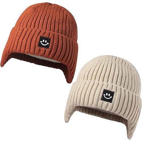 MaxNova 2 Pack Baby Beanie Toddler Winter Hat with Earflap for Girls Boys 0-8 Years