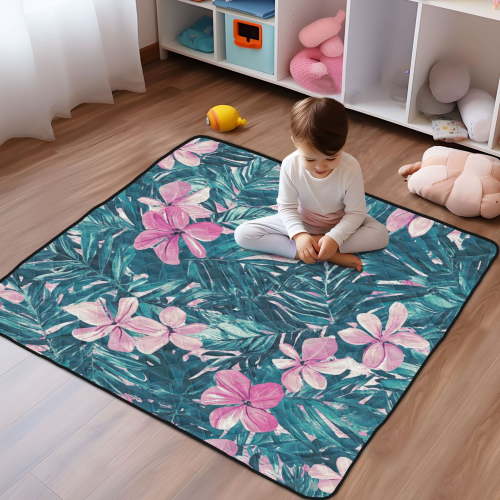 WOBOGO Pink Flower Baby Playmats Extra Large Waterproof Rollable Activity Pads for Toddlers 5050inch