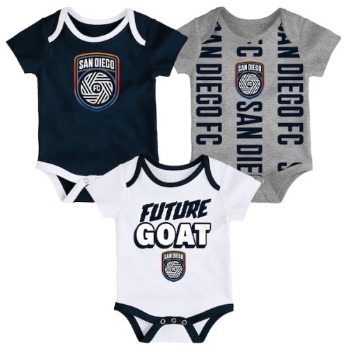 Newborn San Diego FC Navy/Heather Gray/White Loyal Buddies 3-Pack Bodysuit Set