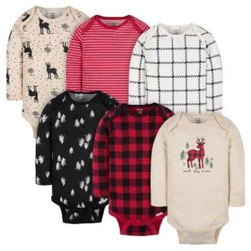 Gerber Baby Neutral Long Sleeve Onesies® Bodysuits, 6-Pack, Deer, Newborn